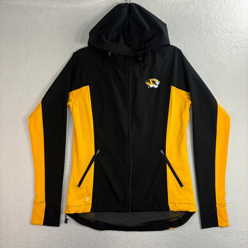 Missouri Tigers Jacket Women L Black Gold Full Zip Hooded Mizzou University Run
